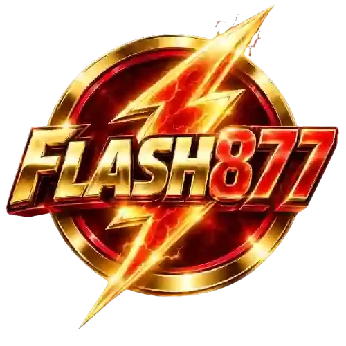 โลโก้ FLASH877 บนพื้นโปร่งใส เป็นเหรียญกลมขอบทองหนาเงาวาว พื้นในเหรียญเป็นแดงเข้มไล่เงา มีสายฟ้าขนาดใหญ่สีทองไล่ส้มผ่าทแยงจากมุมขวาบนลงมามุมซ้ายล่างทะลุขอบเหรียญออกไปทั้งสองด้าน และมีประกายไฟแลบรอบสายฟ้า ด้านหน้าคาดคำว่า FLASH เป็นตัวอักษรละตินหนาสามมิติสีทองไล่เงาตัดขอบเข้ม ต่อด้วยตัวเลข 877 สามมิติสีแดงสดตัดขอบเข้ม วางพาดกลางเหรียญในแนวเอียงขึ้นเล็กน้อยไปทางขวา